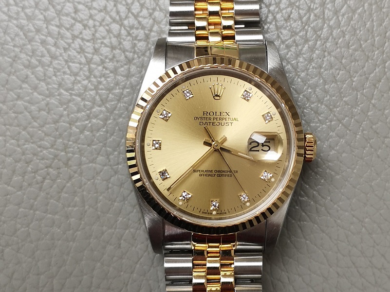 36mm Datejust in Steel and Gold with Champagne and Diamond Dot Dial 