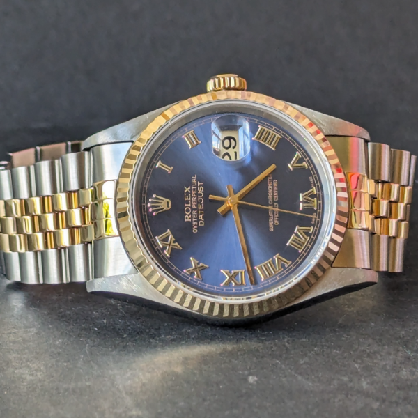 Blue Dial Bi-Metal gents Rolex crown