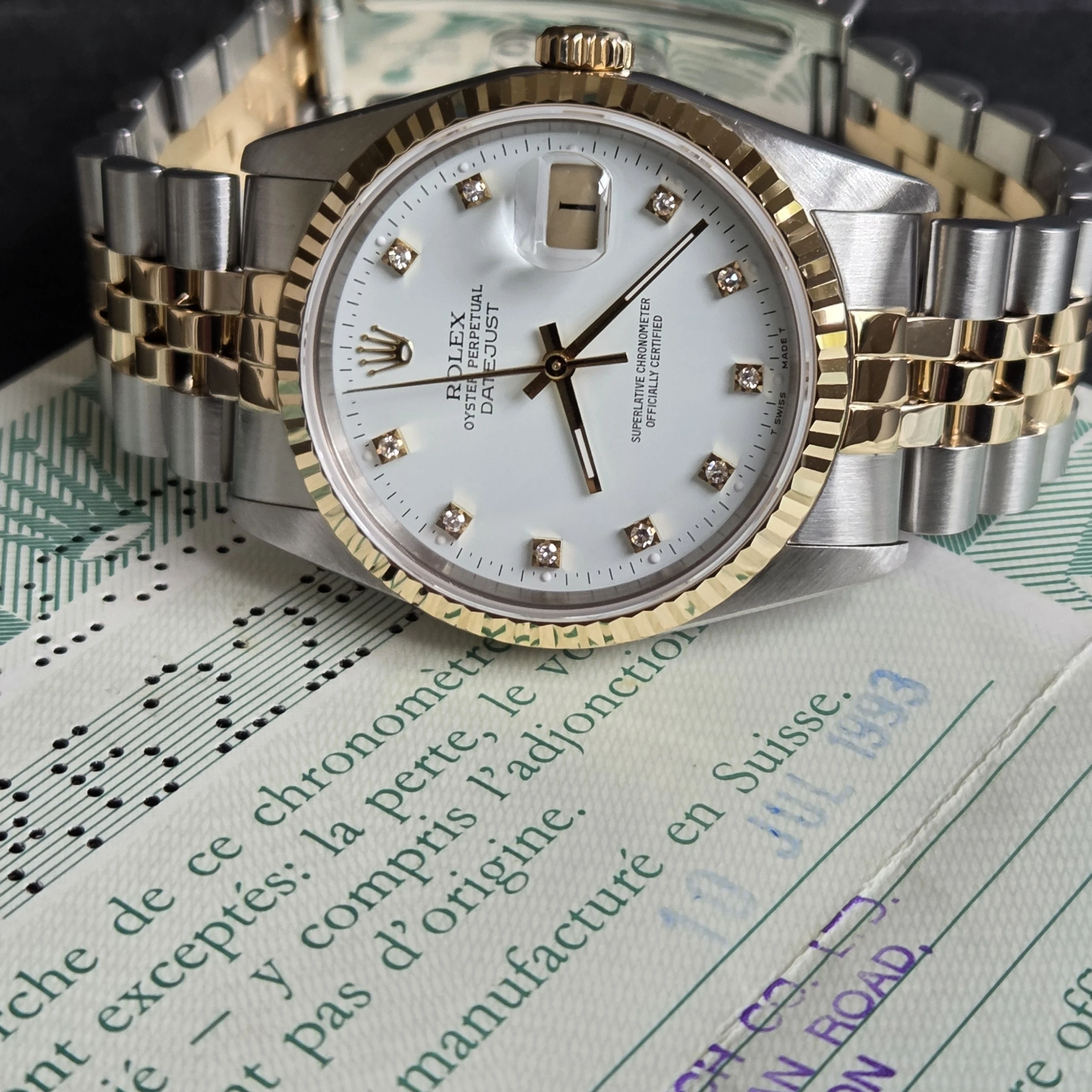 White Diamond Set Dial Rolex DateJust 36mm side