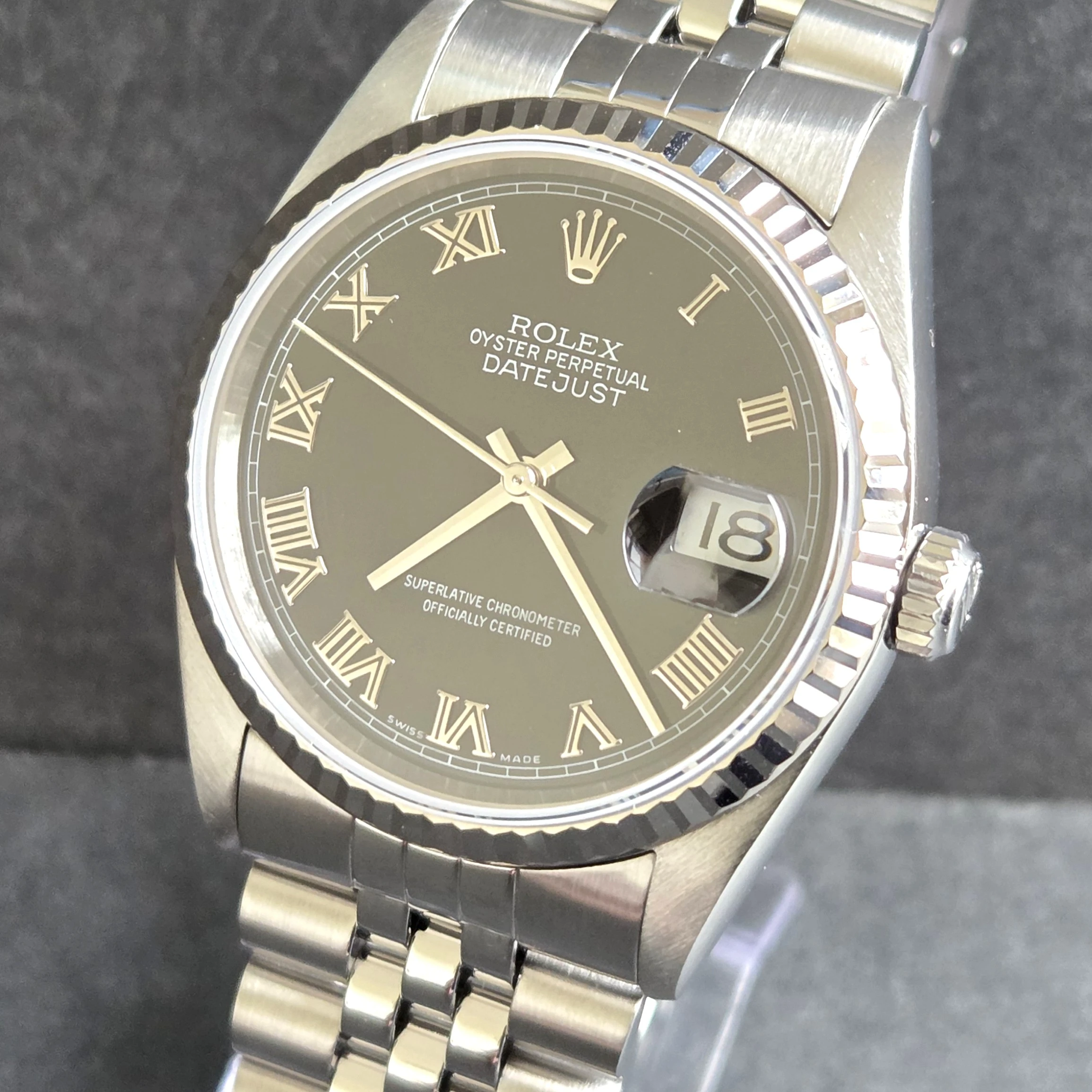 Black Roman Numeral Dial Rolex Datejust 36mm bracelet