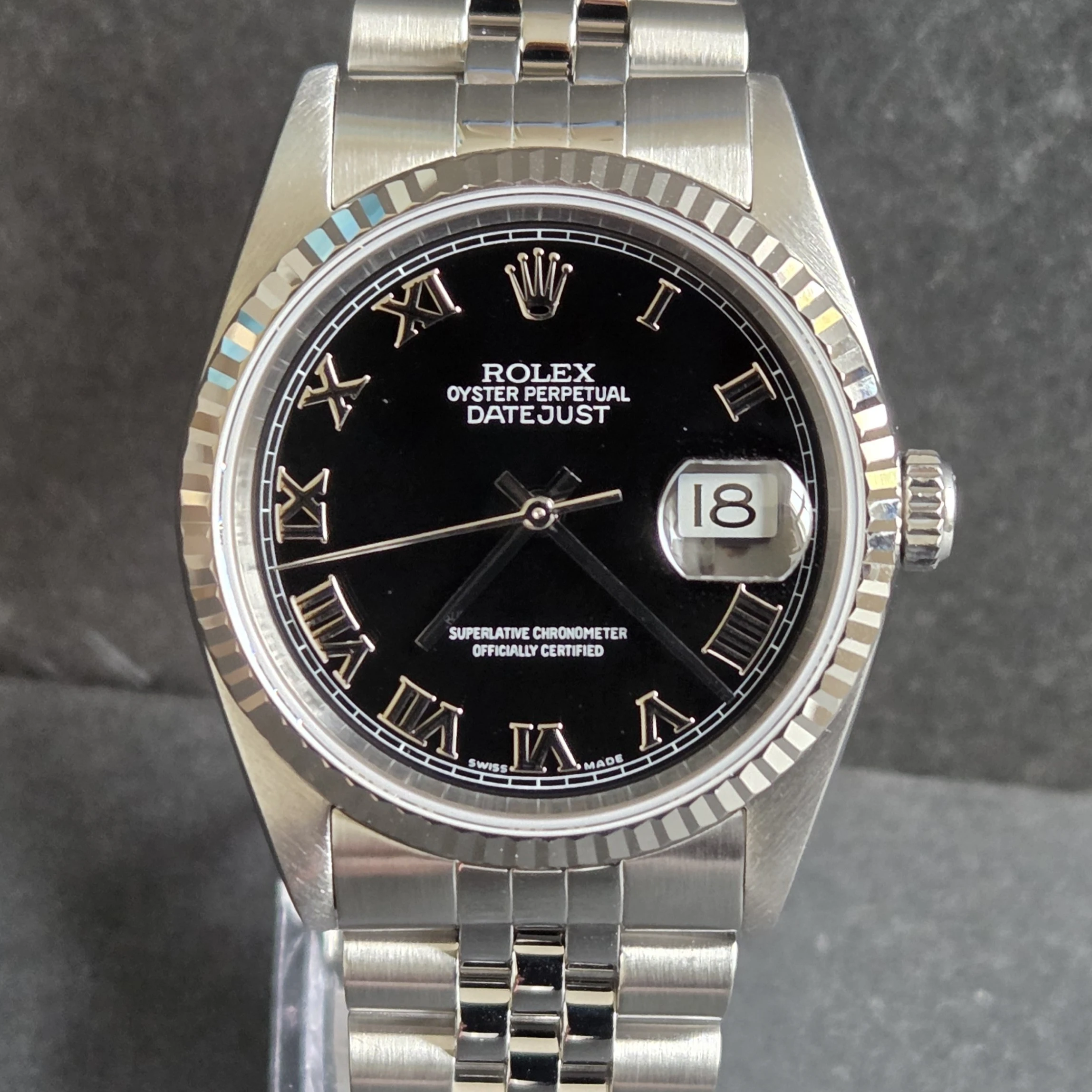 Black Roman Numeral Dial Rolex Datejust 36mm clasp