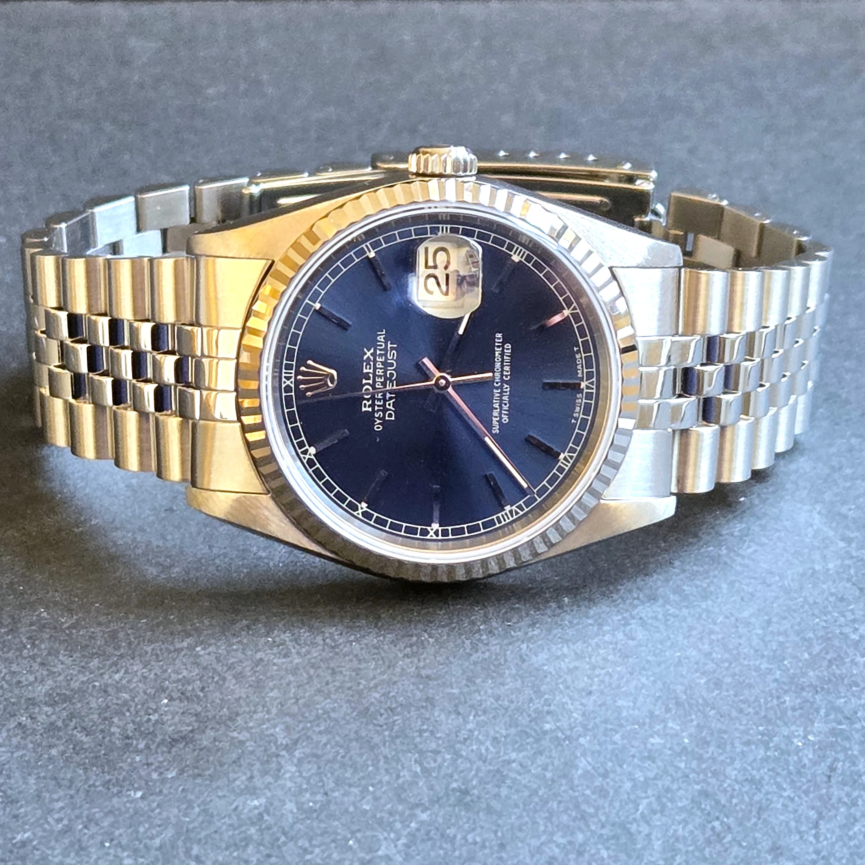 Blue Baton Dial Rolex Datejust 36mm crown