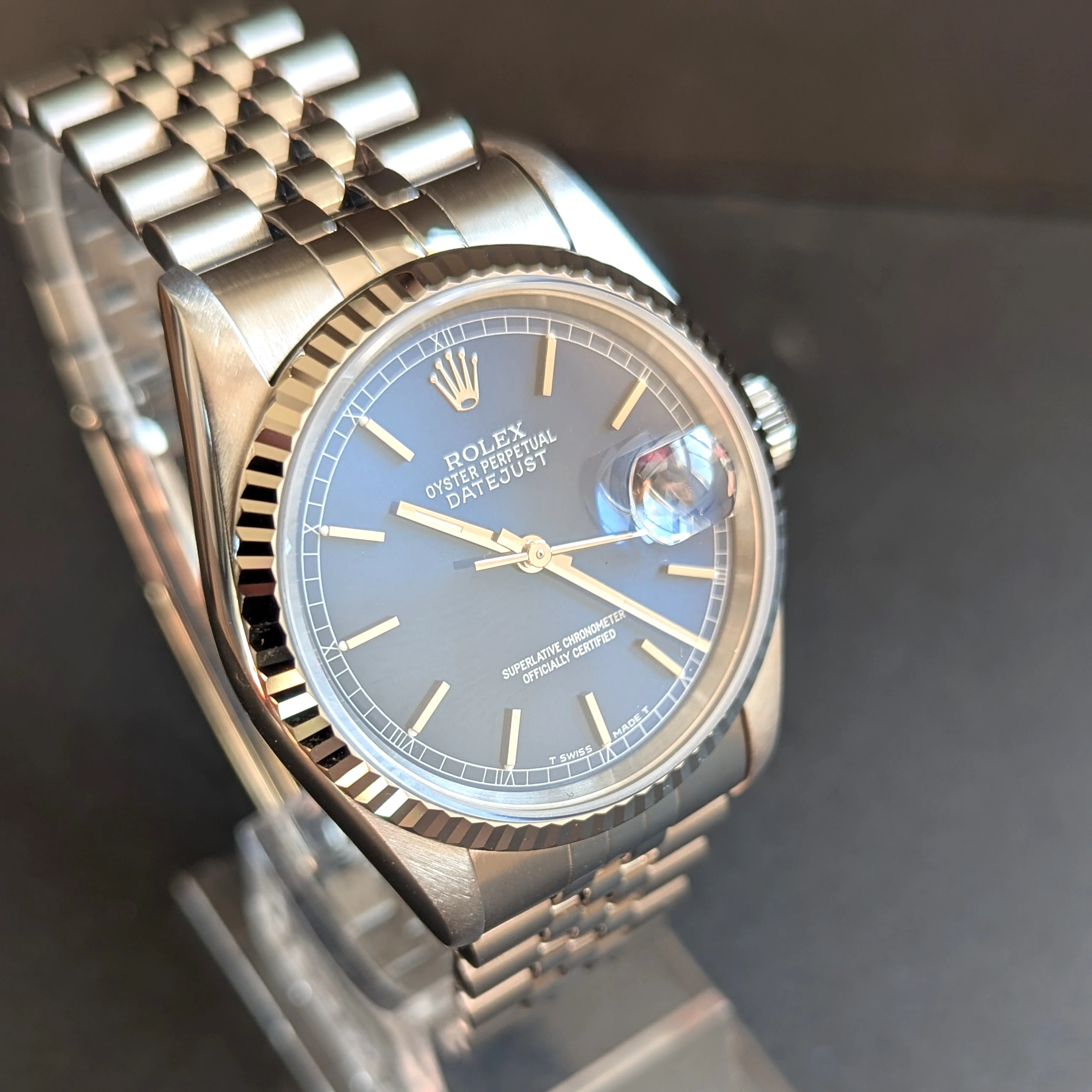 Blue Dial Steel DateJust 36mm Rolex  crown