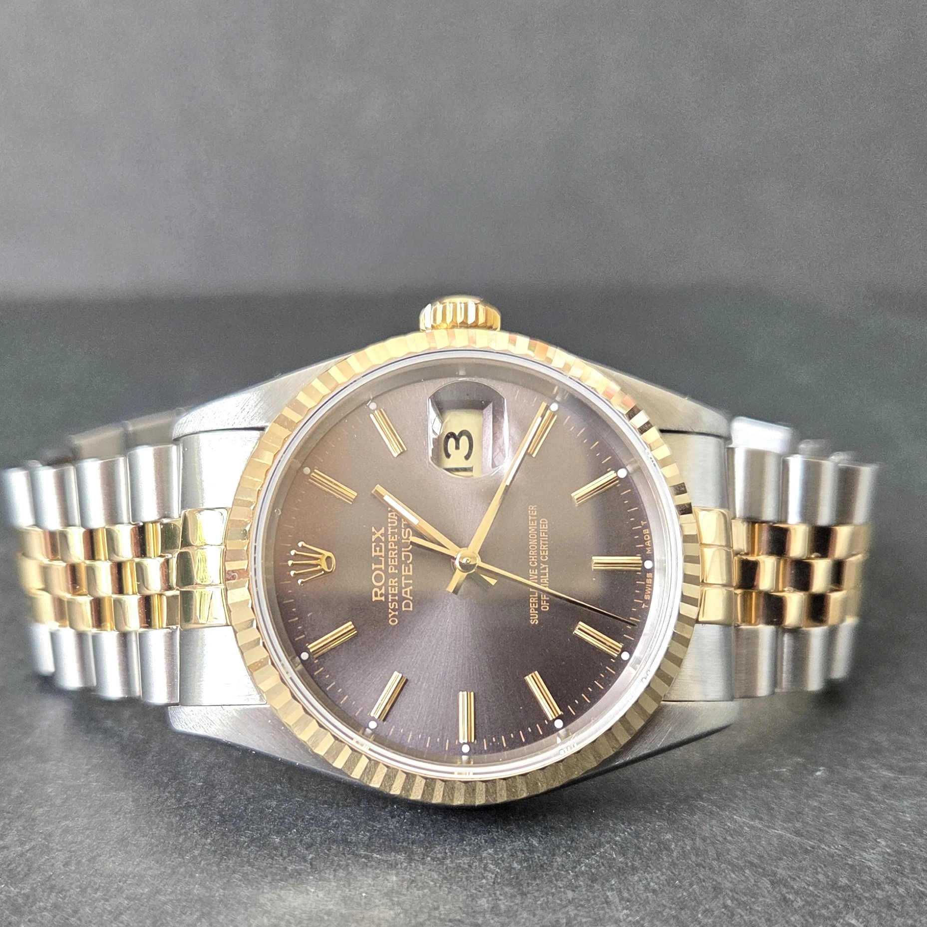 Grey Dial DateJust 36mm Rolex  crown
