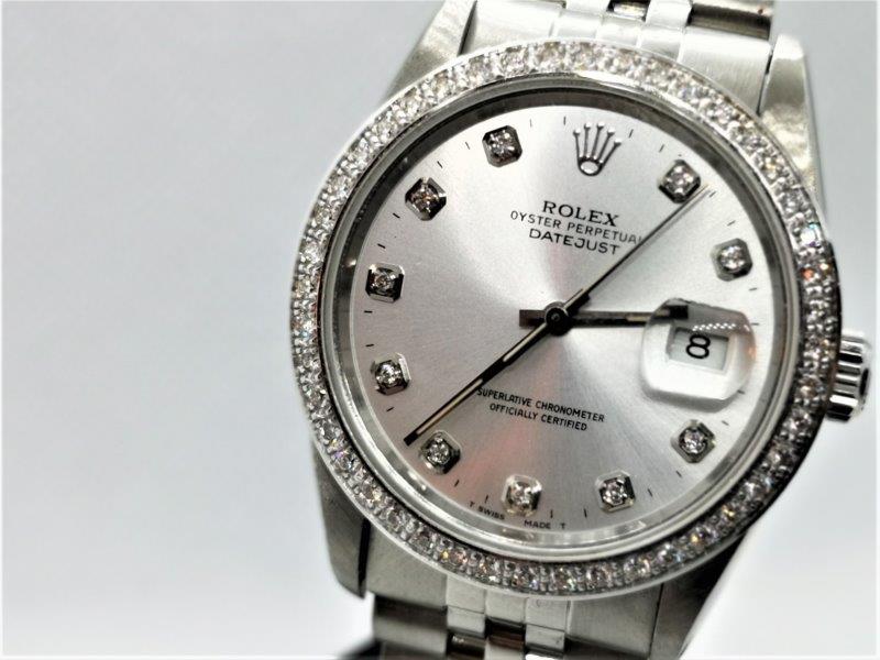 Truly dazzling steel Rolex with diamonds  front