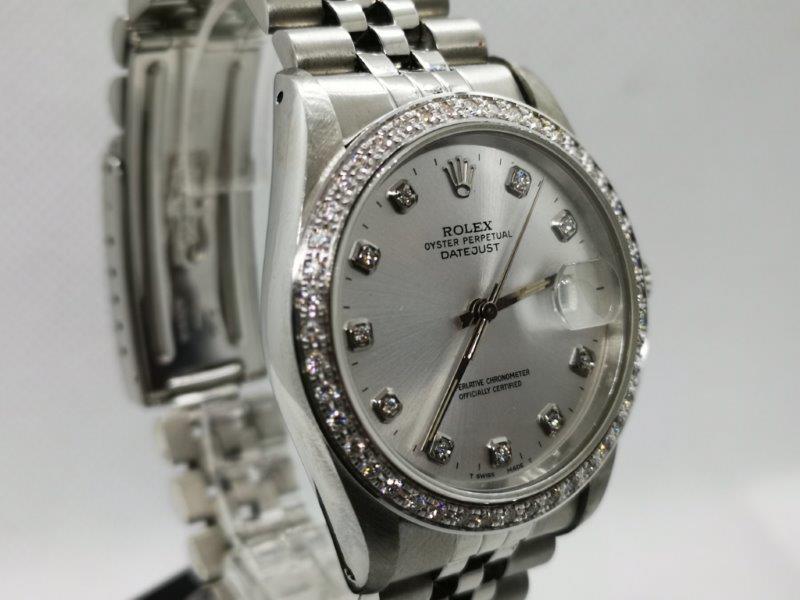 Steel Datejust benefiting from aftermarket upgrades to bezel and dial dial