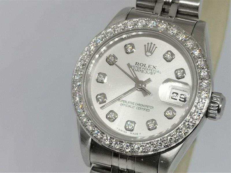 Diamond Ladies Rolex on Jubilee Bracelet side