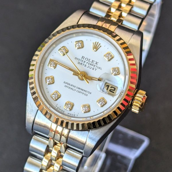 Big Diamond White Dial Rolex DateJust front