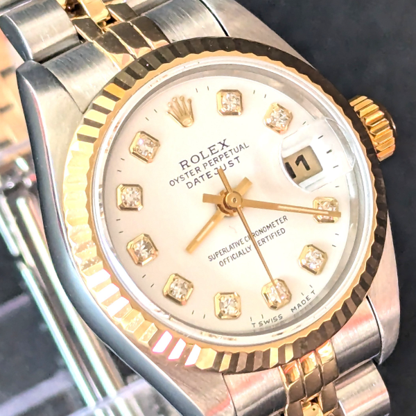 Big Diamond White Dial Rolex DateJust clasp