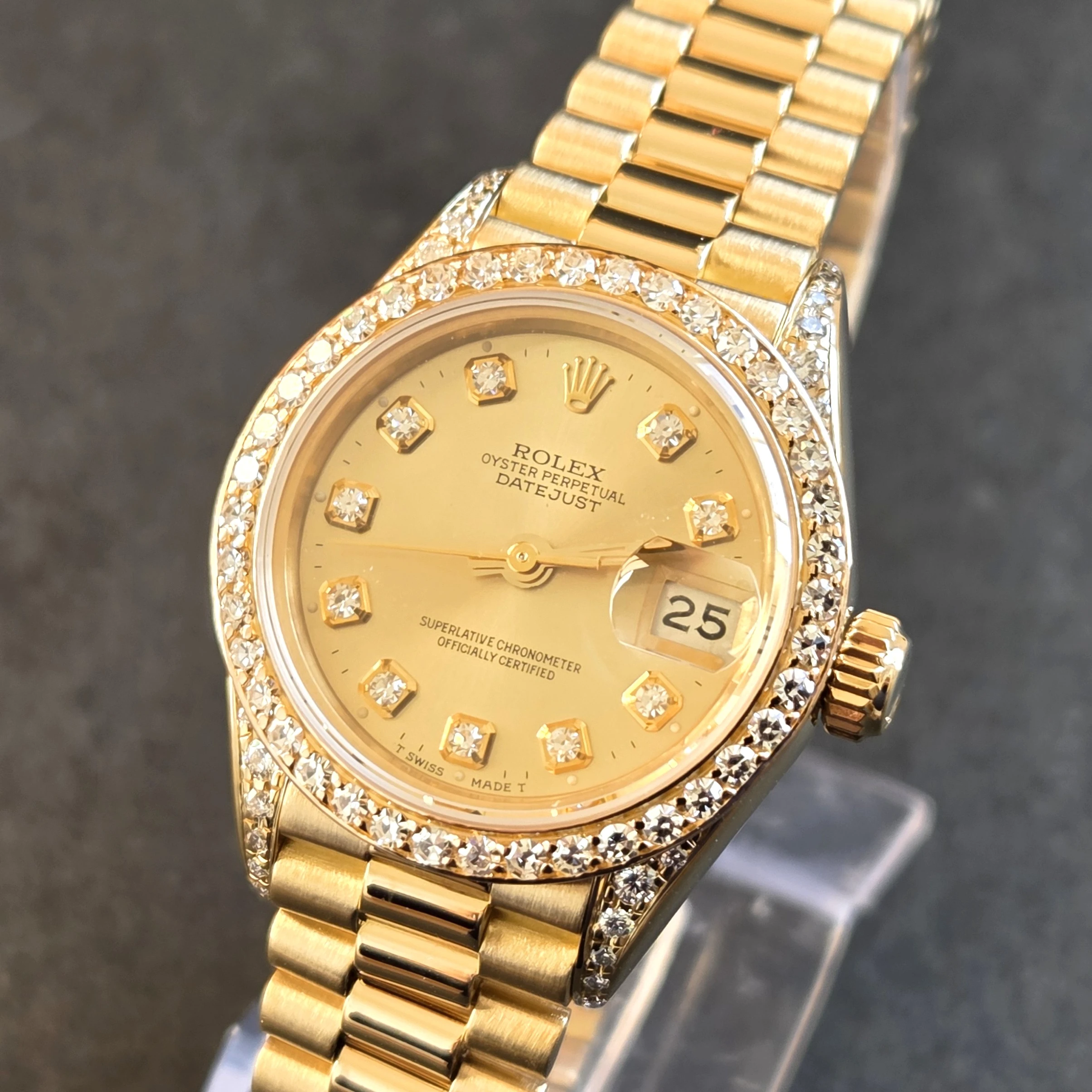 18ct Gold Rolex DateJust with Diamonds clasp