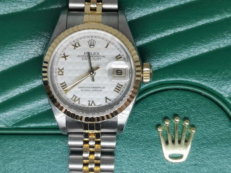 Ladies DateJust with rare Tapestry dial front