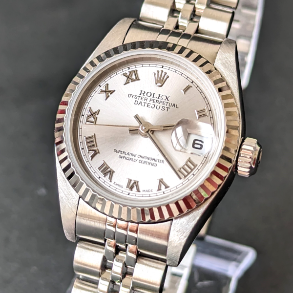 Steel 26mm Rolex DateJust with roman numeral dial front