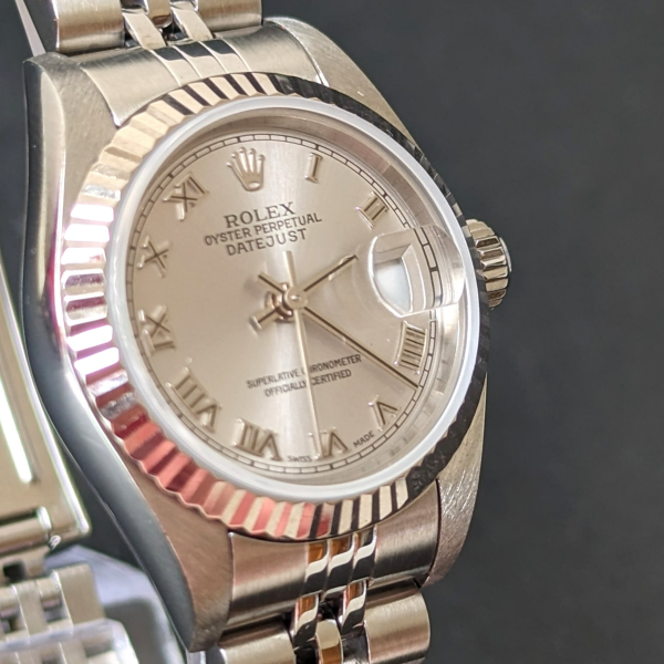 Steel 26mm Rolex DateJust with roman numeral dial bracelet